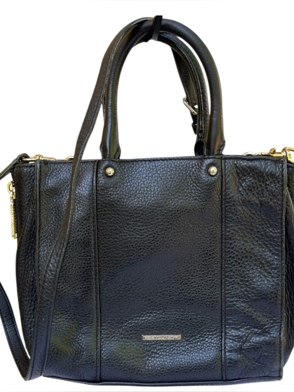 Rebecca Minkoff Small Black Leather Crossbody Satchel Top Handle Expandable